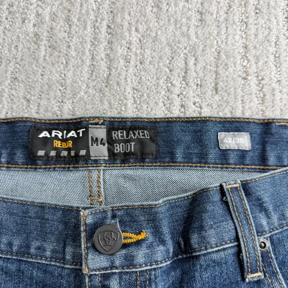 Ariat Rebar M4 Relaxed Boot Cut Jeans Mens Size 42x30 Blue Denim Workwear